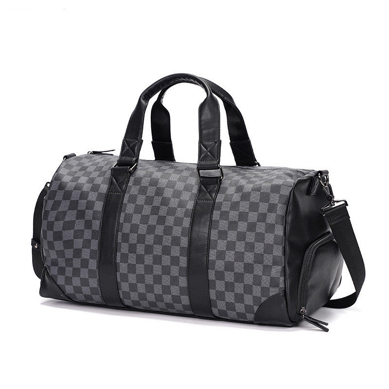 Feldacks weekend bag with shoe compartment black and gray checkered pattern travel duffel