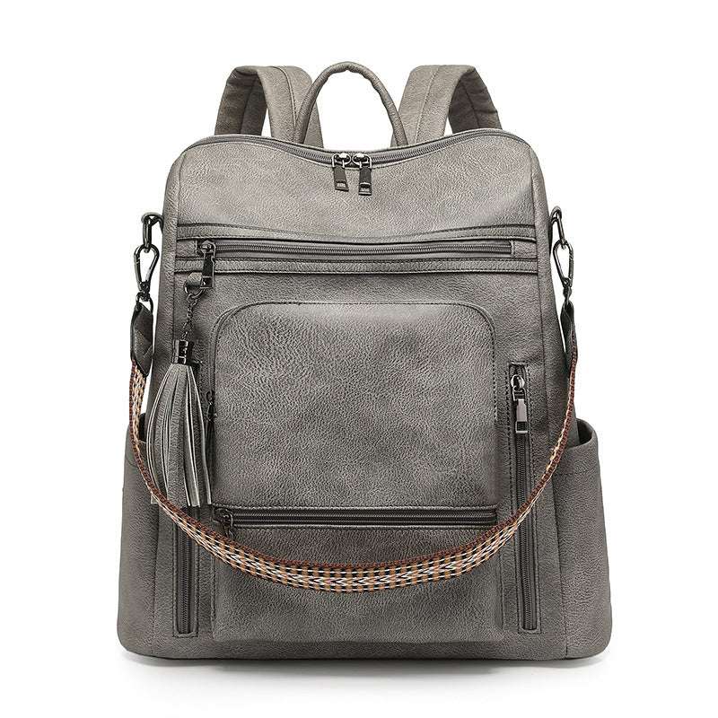 Feldacks gray contrast color fashion backpack with multiple zippered compartments and detachable strap