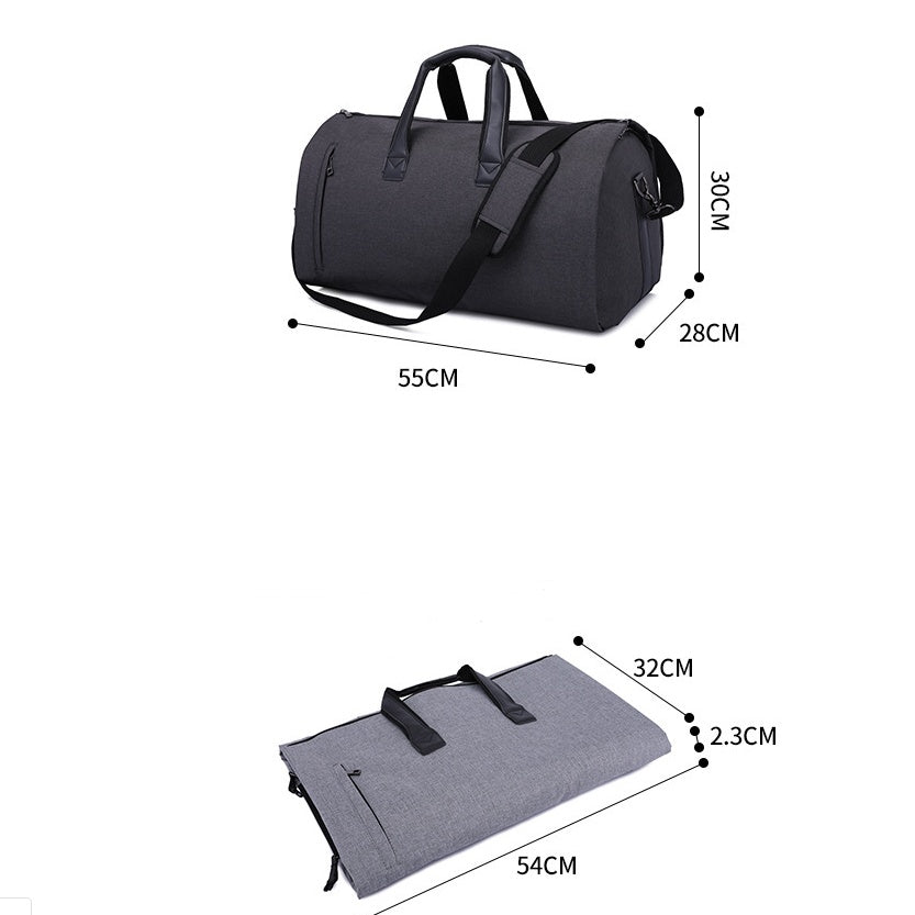 Feldacks foldable duffel bag for travel in black with adjustable shoulder strap and compact fold design