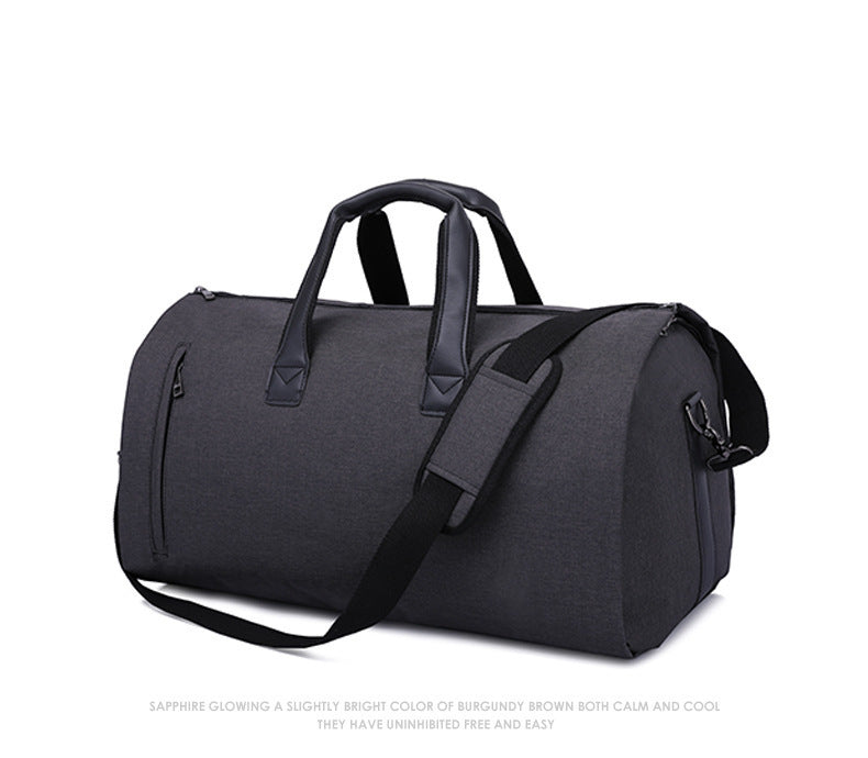 Feldacks black foldable duffel bag for travel with shoulder strap and dual handles
