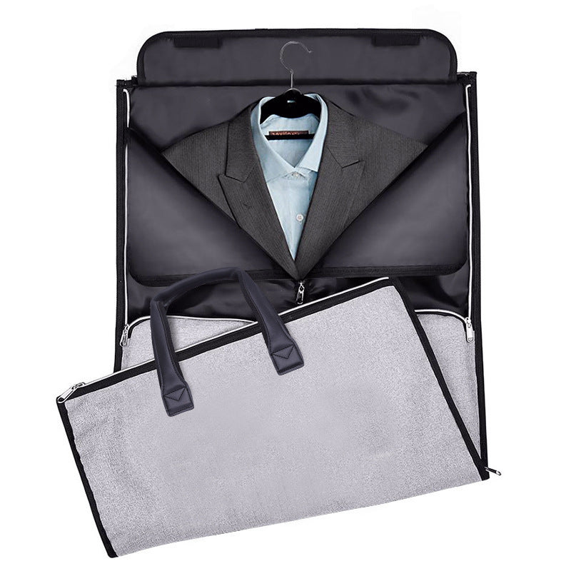 Feldacks foldable duffel bag for travel in gray with handles and garment compartment for suits