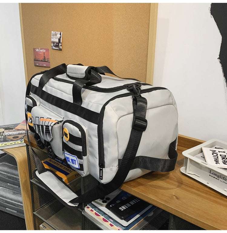 Feldacks outdoor sports fitness duffel bag in gray with multiple pockets and adjustable shoulder strap
