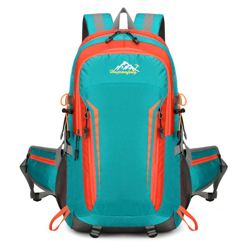 Feldacks mountaineering backpack for men in teal and orange with multiple compartments and padded straps