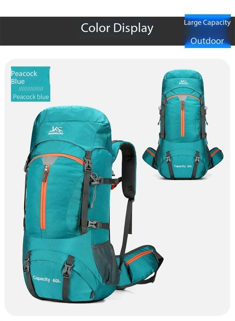 Feldacks peacock blue large capacity outdoor backpack with multiple compartments and adjustable straps