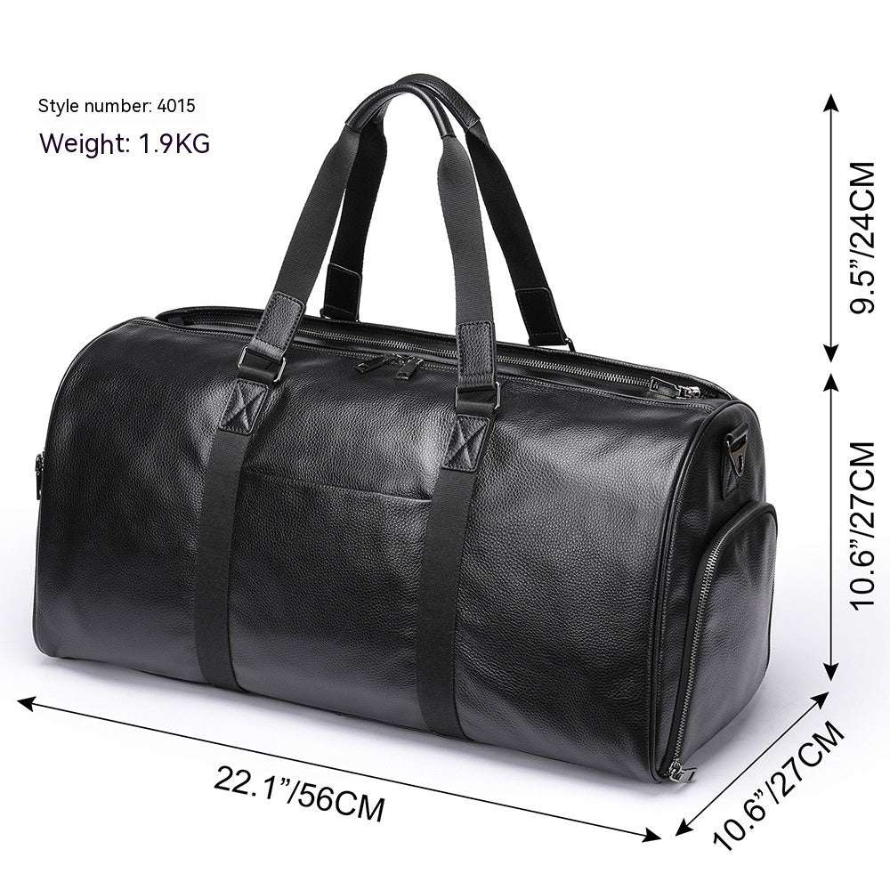 Feldacks luxury leather duffel bag for men in black with double handles and spacious design