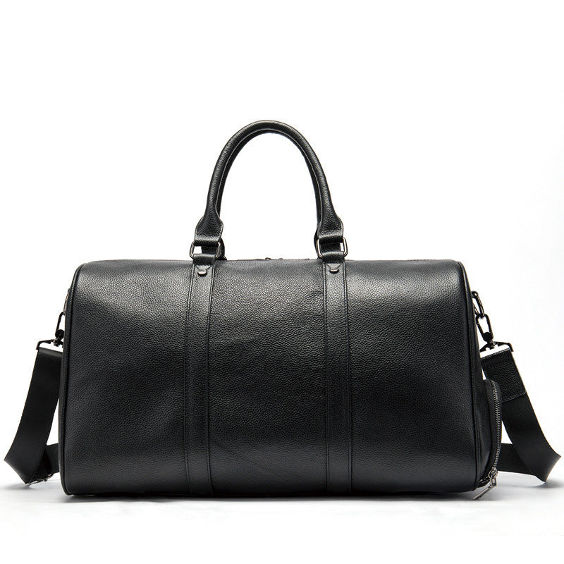 Feldacks luxury leather duffel bag for men in black with detachable shoulder strap and dual handles