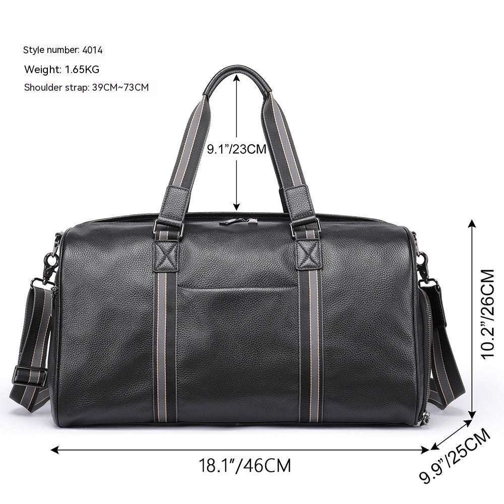 Feldacks luxury leather duffel bag for men in black with adjustable shoulder strap and durable handles