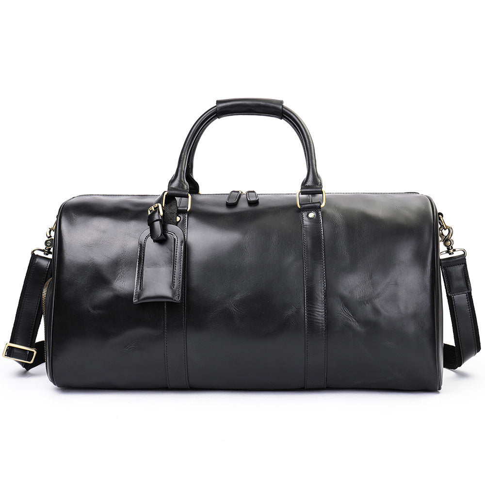 Feldacks luxury leather duffel bag for men in black with top handles and detachable shoulder strap