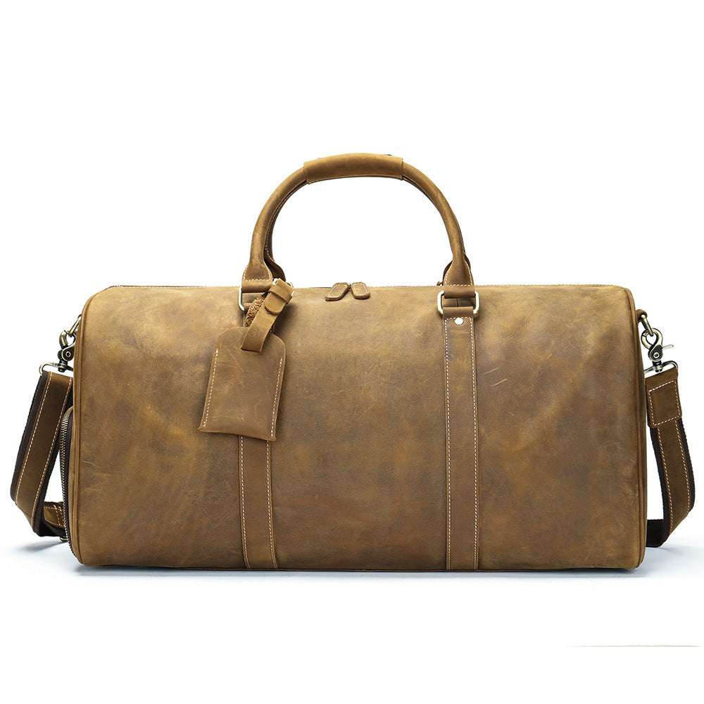 Feldacks luxury leather duffel bag for men in brown with sturdy handles and detachable shoulder strap