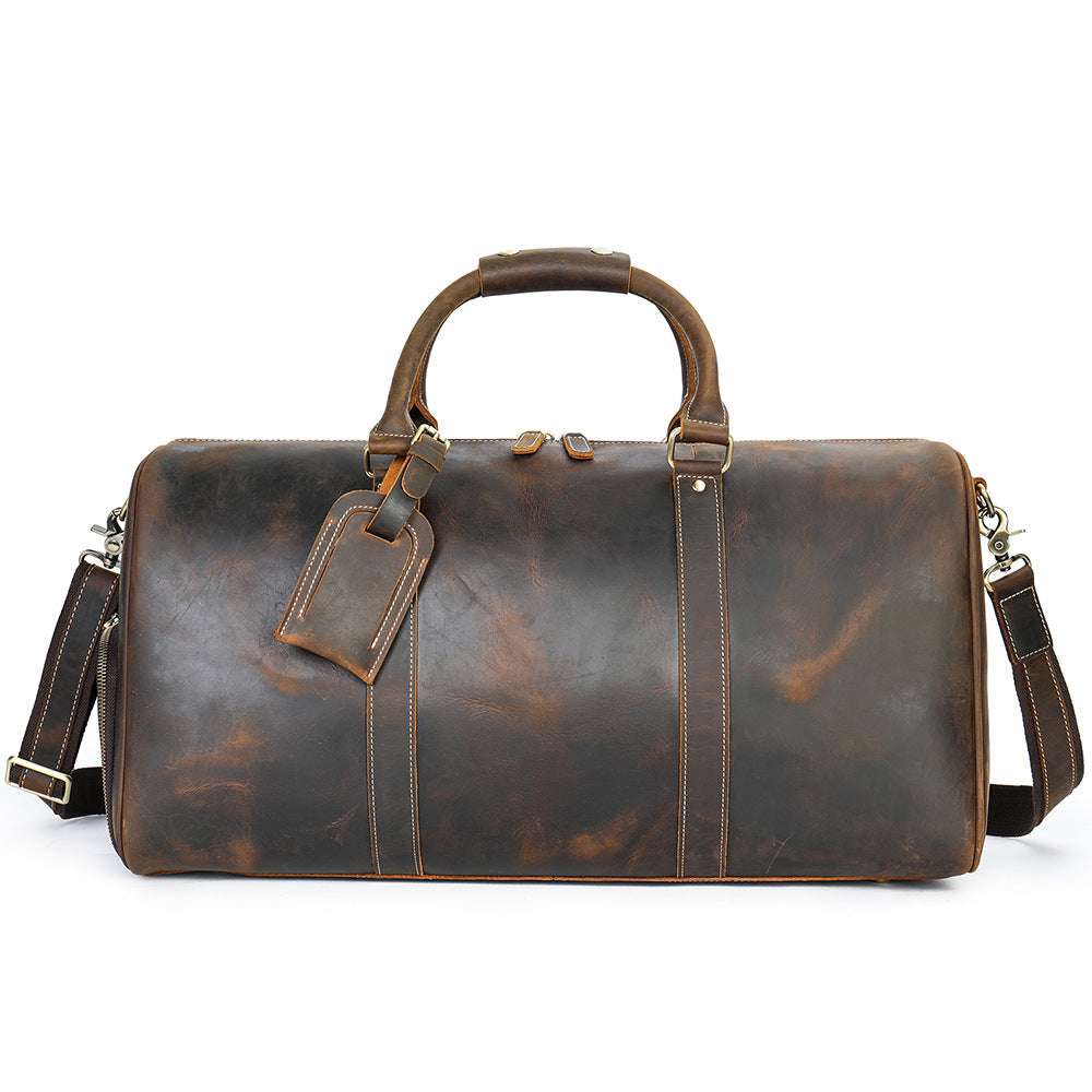 Feldacks luxury leather duffel bag for men in brown with detachable shoulder strap and sturdy handles
