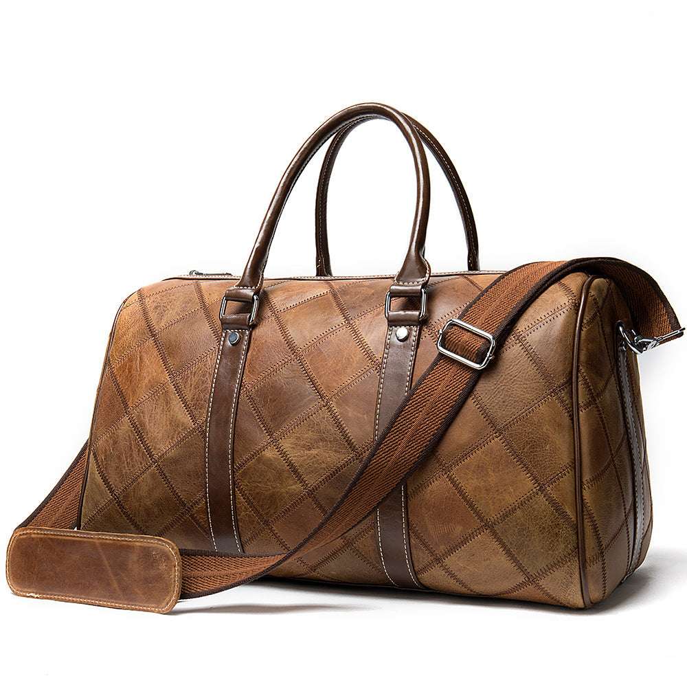 Feldacks luxury leather duffel bag for men in brown with quilted pattern and adjustable shoulder straps