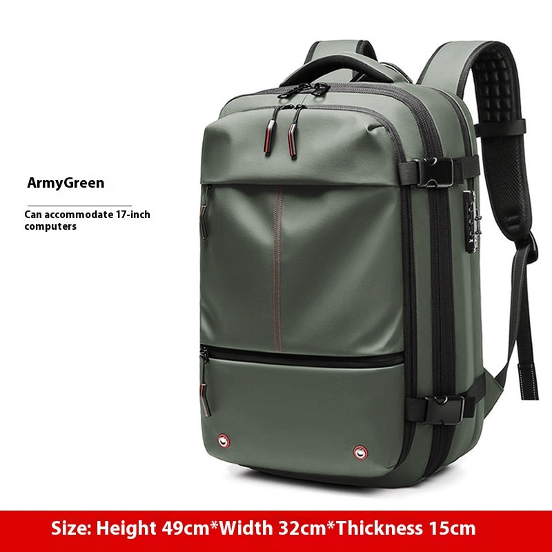 Feldacks army green carry-on backpack for frequent flyers with padded straps and multiple compartments