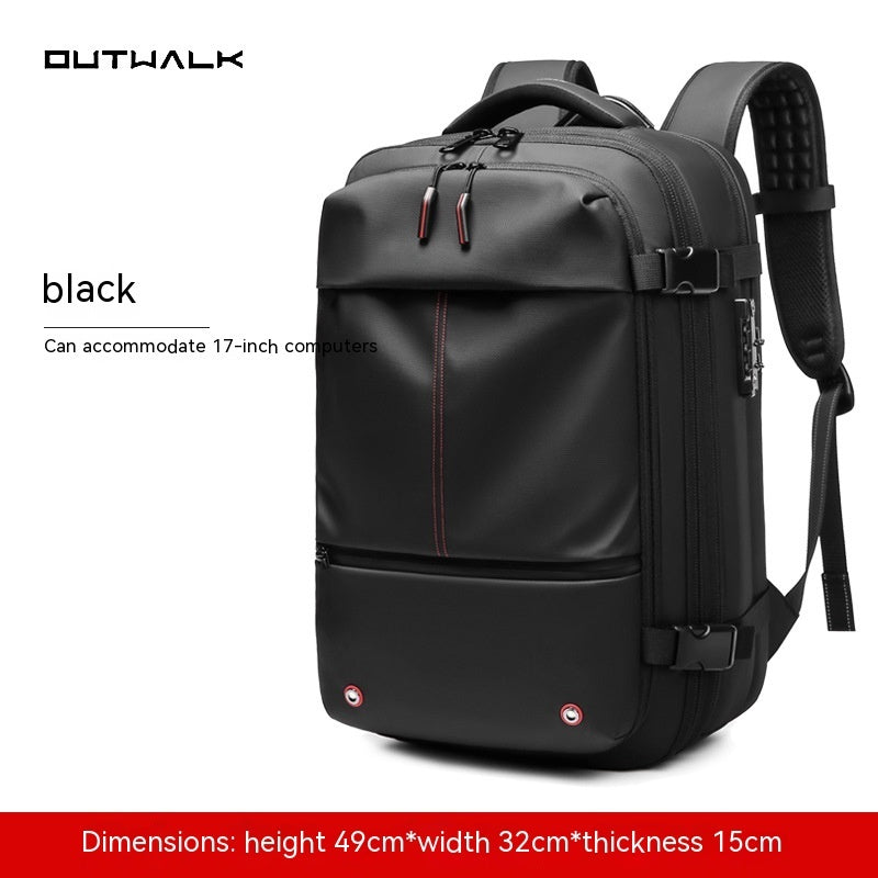 Feldacks black carry-on backpack for frequent flyers with padded straps and laptop compartment