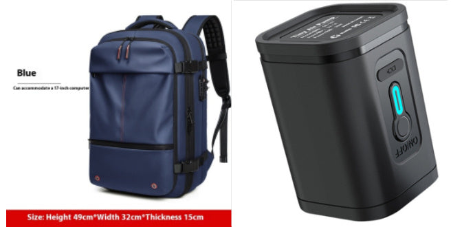 Blue Feldacks carry-on backpack for frequent flyers with multiple compartments and padded straps