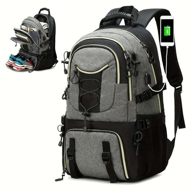 Feldacks SummitGear large capacity gym bag backpack in gray with multiple compartments and USB charging port