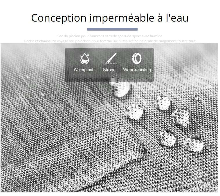 Close-up of waterproof durable fabric with water droplets for travel fitness duffel bag