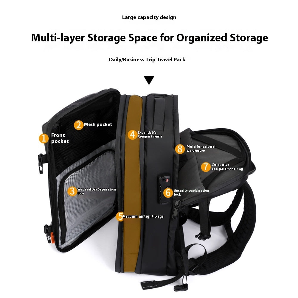 Feldacks travel backpack with USB charging port featuring multi-layer storage and organized compartments