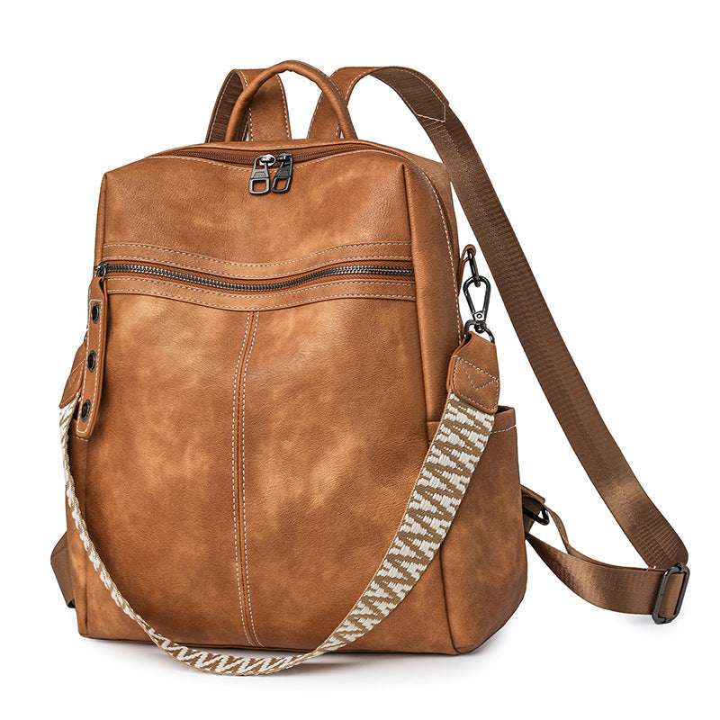 Feldacks vintage style laptop backpack in brown faux leather with adjustable straps and front zipper pocket