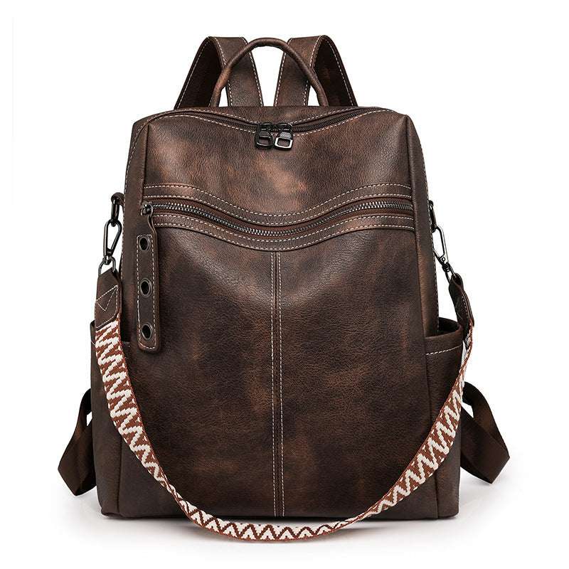 Feldacks vintage style laptop backpack in distressed brown leather with front zipper and adjustable straps