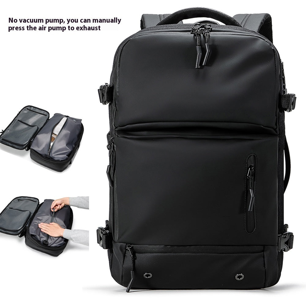 Feldacks AirPack carry on backpack in black with multiple compartments and manual air pump feature