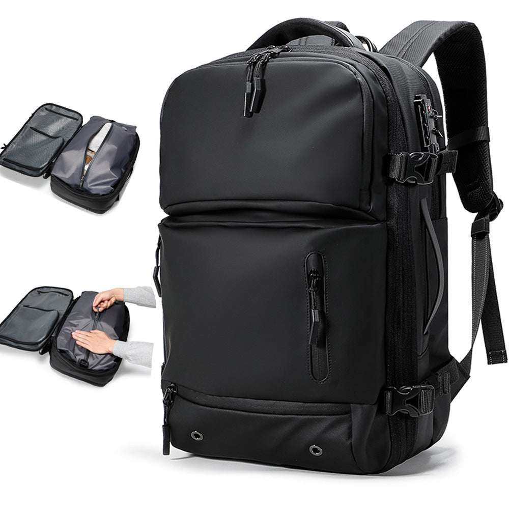 Feldacks AirPack carry on backpack in black with multiple compartments and adjustable straps\