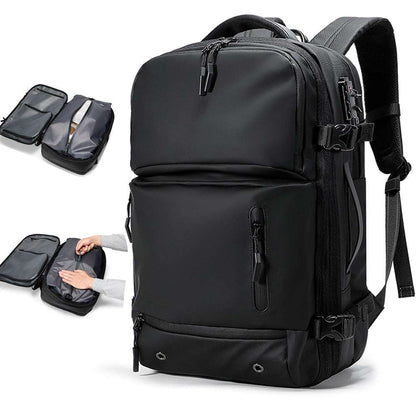 Feldacks AirPack carry on backpack in black with multiple compartments and adjustable straps\