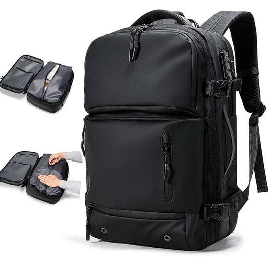 Feldacks AirPack carry on backpack in black with multiple compartments and adjustable straps\