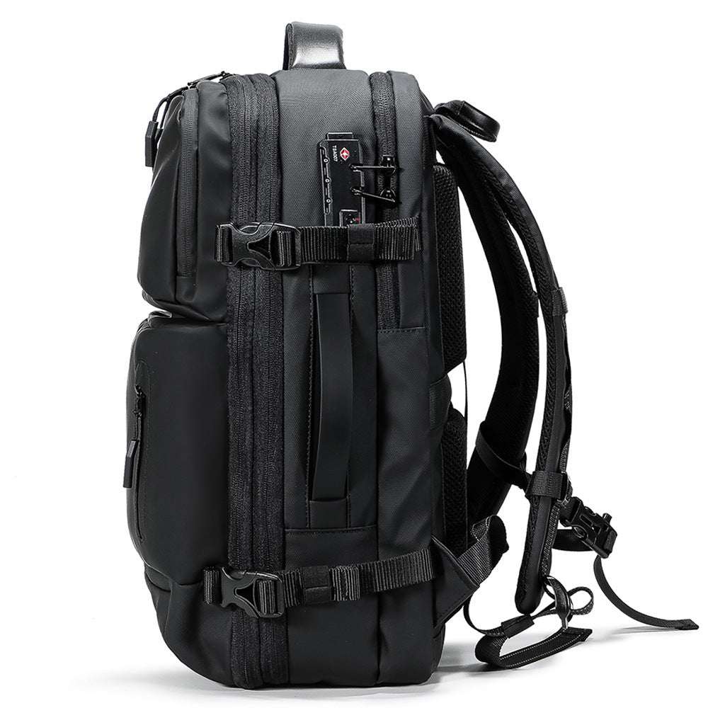 Feldacks AirPack carry on backpack in black with multiple compartments and adjustable straps