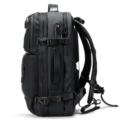 Feldacks AirPack carry on backpack in black with multiple compartments and adjustable straps