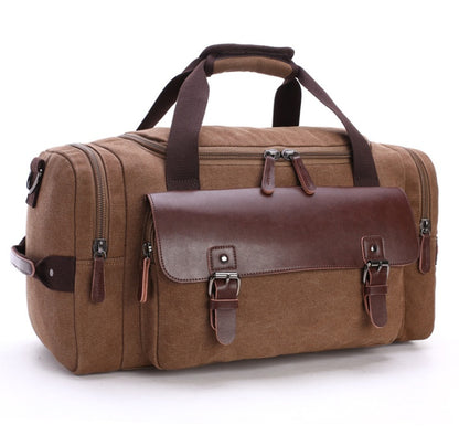 Feldacks CanvasFlex duffel bag in brown canvas with leather accents and multiple zipper compartments