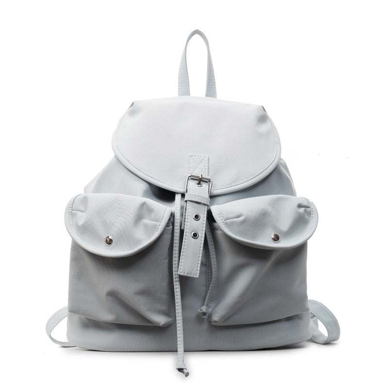 Feldacks casual all-match backpack for women in light gray with buckle and front pockets