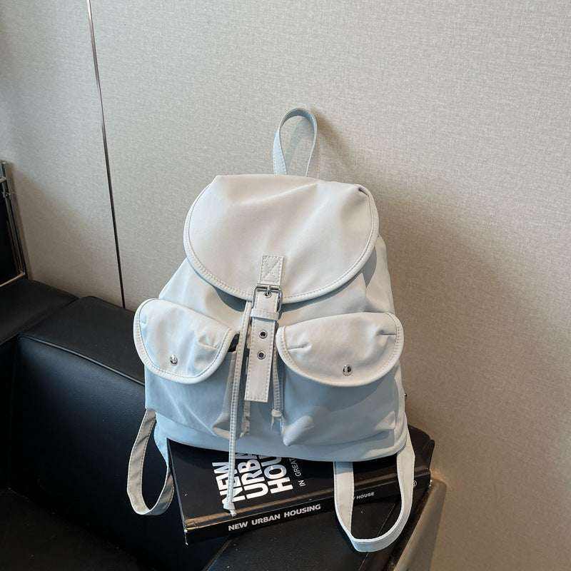 Feldacks white casual all-match backpack for women with front buckle and pockets