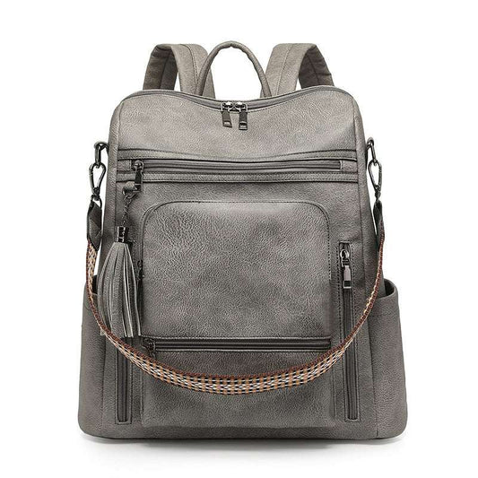 Feldacks gray contrast color fashion backpack with multiple zippered compartments and detachable strap