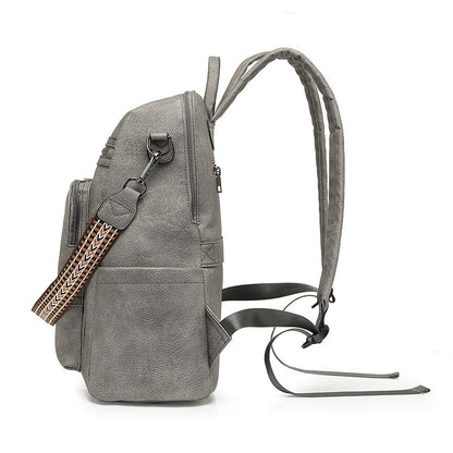 Feldacks gray contrast color fashion backpack with patterned shoulder strap and multiple compartments