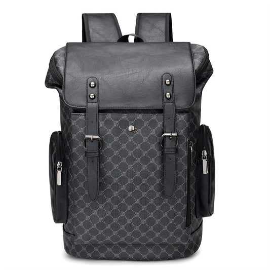 Feldacks designer leather backpack for men in black with buckle straps and multiple zippered pockets