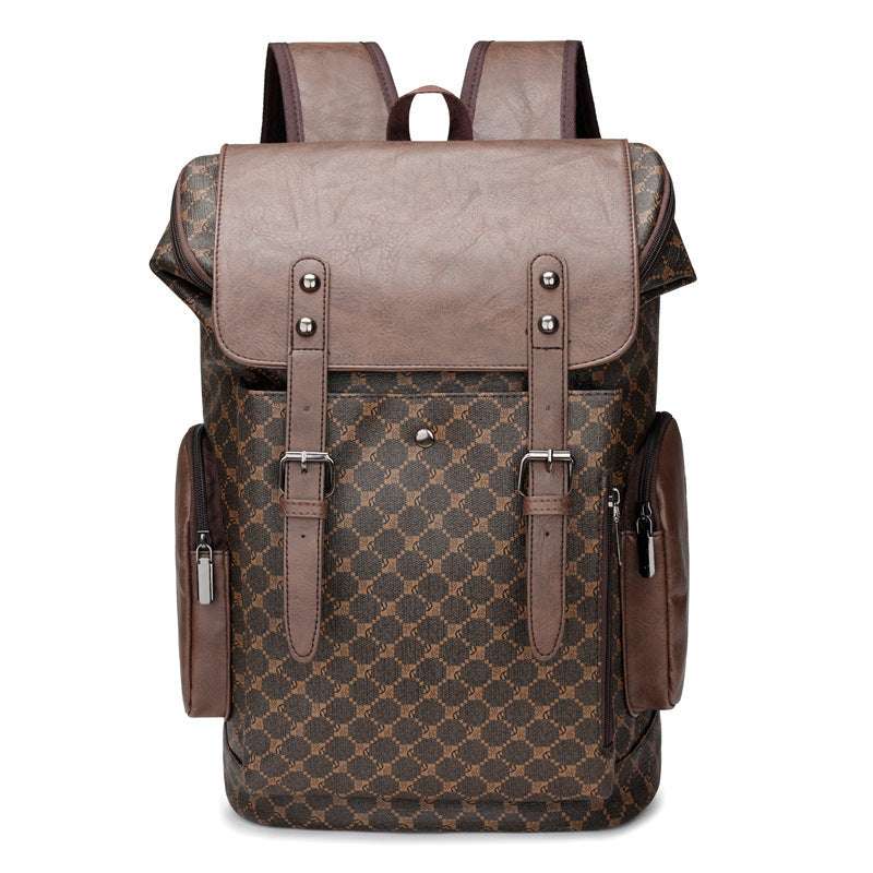 Feldacks designer leather backpack for men with brown patterned body and leather flap closure