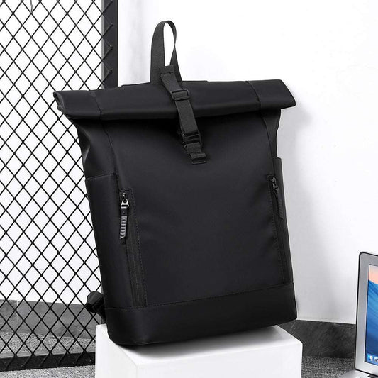 Feldacks black durable everyday laptop bag backpack with roll-top and zippered pockets