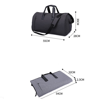 Feldacks foldable duffel bag for travel in black with adjustable shoulder strap and compact fold design