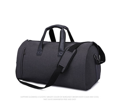 Feldacks black foldable duffel bag for travel with shoulder strap and dual handles