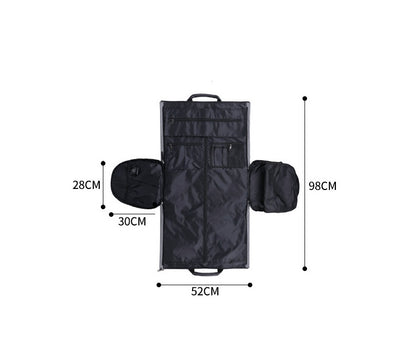 Feldacks black foldable duffel bag for travel with multiple compartments and dimensions shown