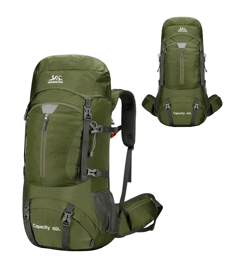 Feldacks army green large capacity outdoor backpack with 60L storage and adjustable straps