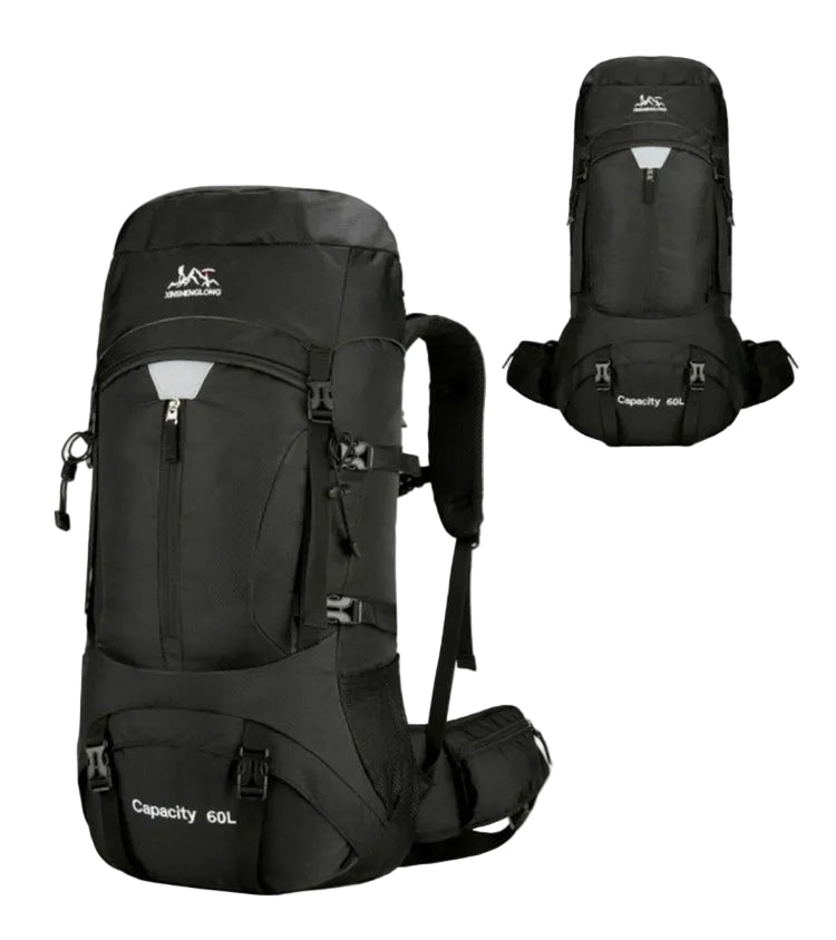 Feldacks black large capacity outdoor backpack with 60L capacity and multiple compartments