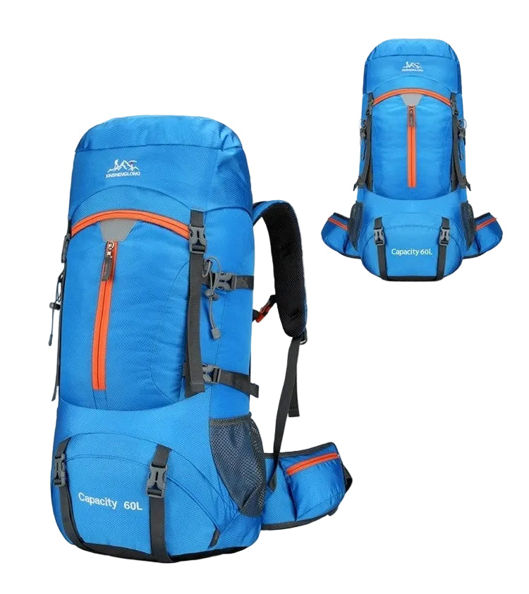 Feldacks royal blue large capacity outdoor backpack with 60L storage and multiple compartments