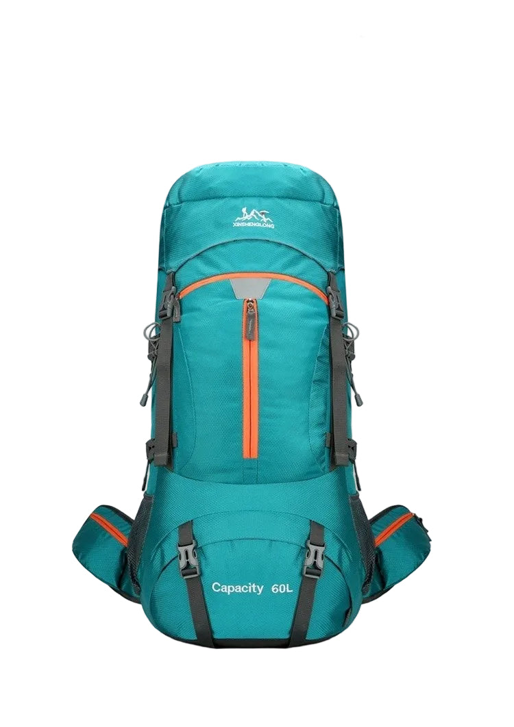 Feldacks large capacity outdoor backpack in teal with 60L capacity and multiple compartments front view