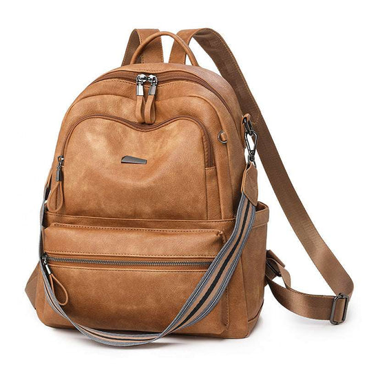 Feldacks lightweight girls backpack for travel in brown with multiple zippered compartments