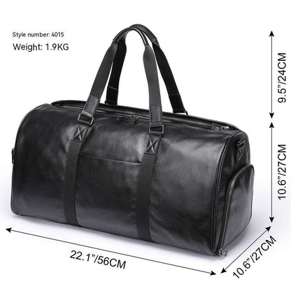 Feldacks luxury leather duffel bag for men in black with double handles and spacious design
