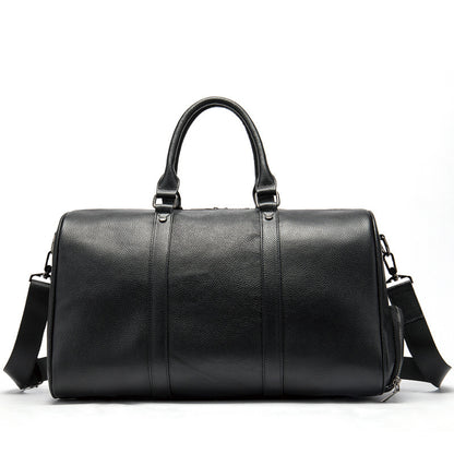 Feldacks luxury leather duffel bag for men in black with detachable shoulder strap and dual handles