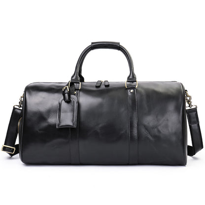 Feldacks luxury leather duffel bag for men in black with top handles and detachable shoulder strap