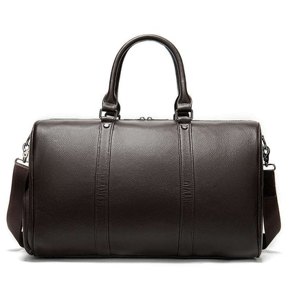 Feldacks luxury leather duffel bag for men in dark brown with dual handles and detachable shoulder strap