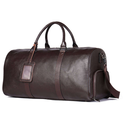 Feldacks luxury leather duffel bag for men in dark brown with dual handles and a detachable shoulder strap